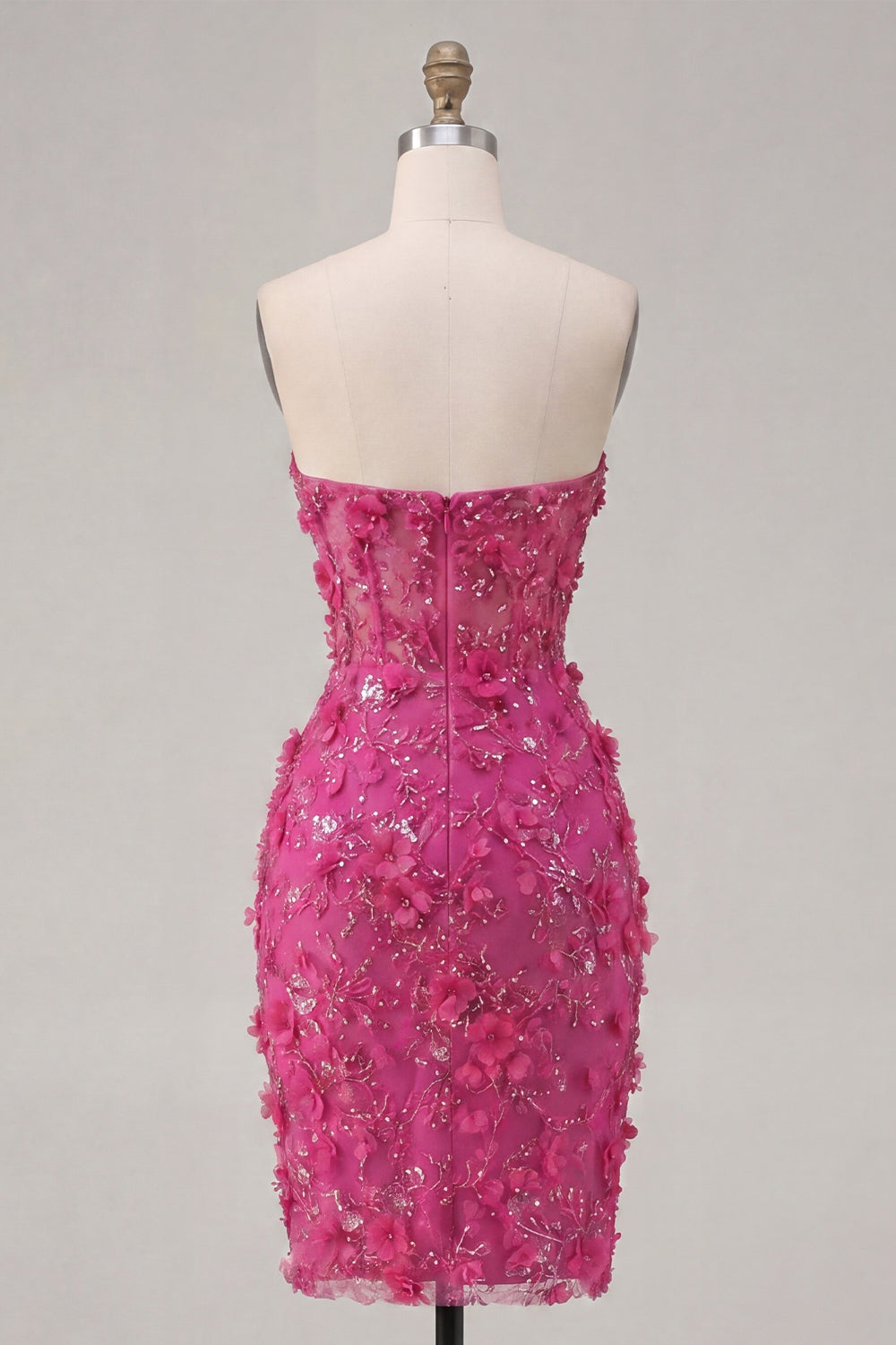 Sparkly Fuchsia Corset Floral Tight Short Sweetheart Homecoming Dress with Beading