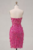 Sparkly Fuchsia Corset Floral Tight Short Sweetheart Homecoming Dress with Beading