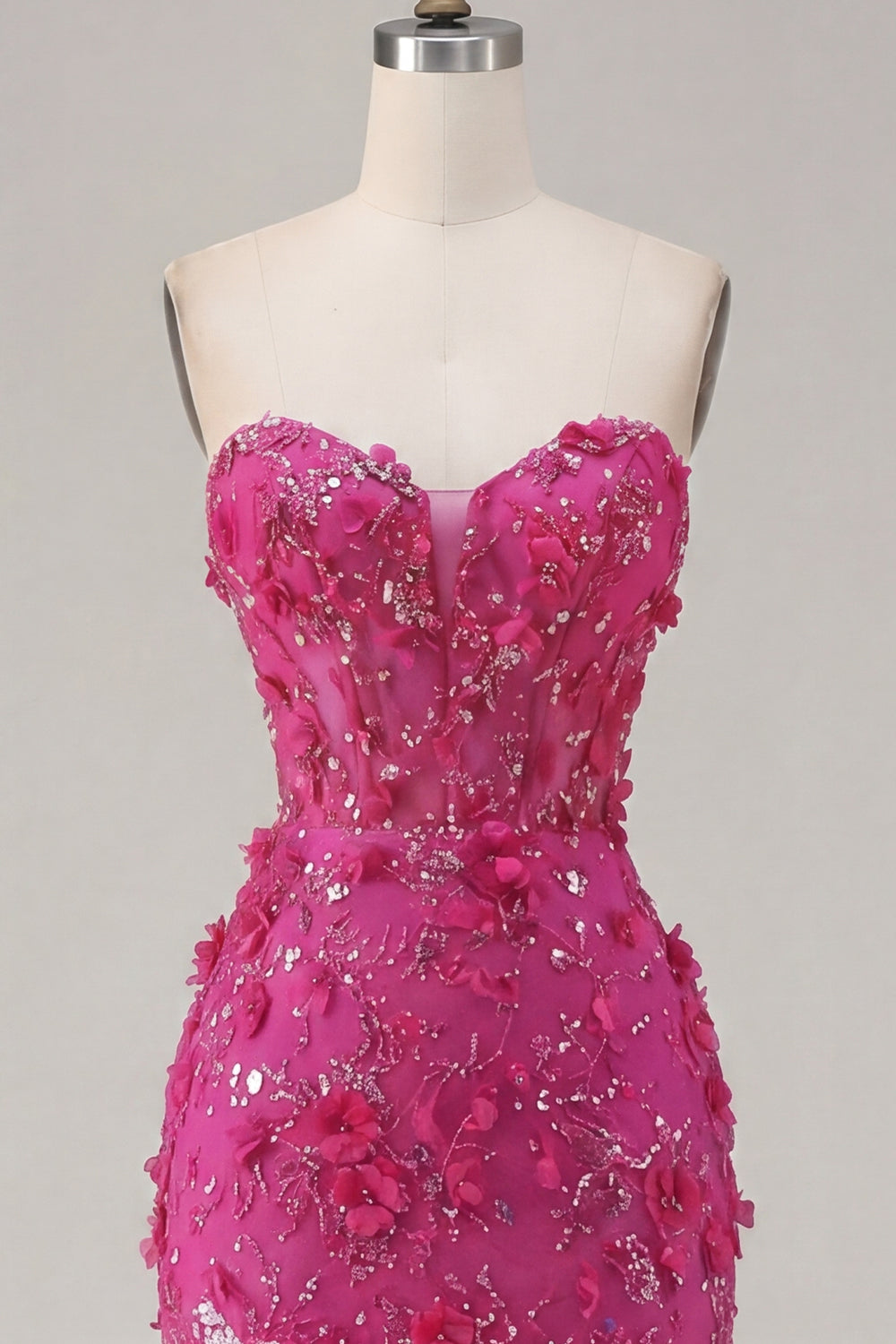 Sparkly Fuchsia Corset Floral Tight Short Sweetheart Homecoming Dress with Beading