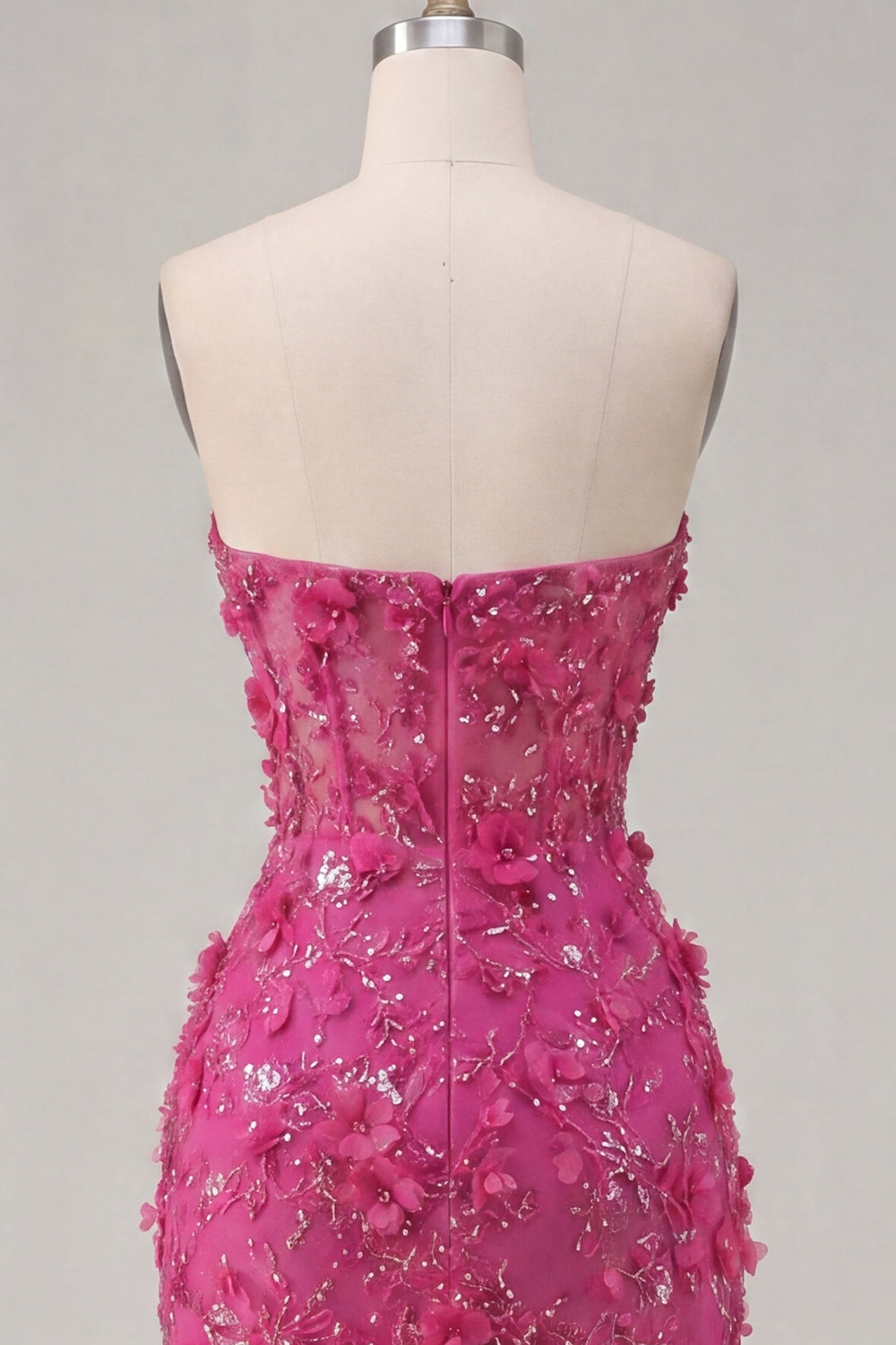 Sparkly Fuchsia Corset Floral Tight Short Sweetheart Homecoming Dress with Beading