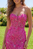 Sparkly Fuchsia Corset Floral Tight Short Sweetheart Homecoming Dress with Beading