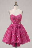 Sparkly Fuchsia Cut Out A Line Corset Floral Beaded Short Homecoming Dress