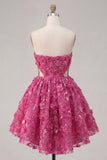 Sparkly Fuchsia Cut Out A Line Corset Floral Beaded Short Homecoming Dress