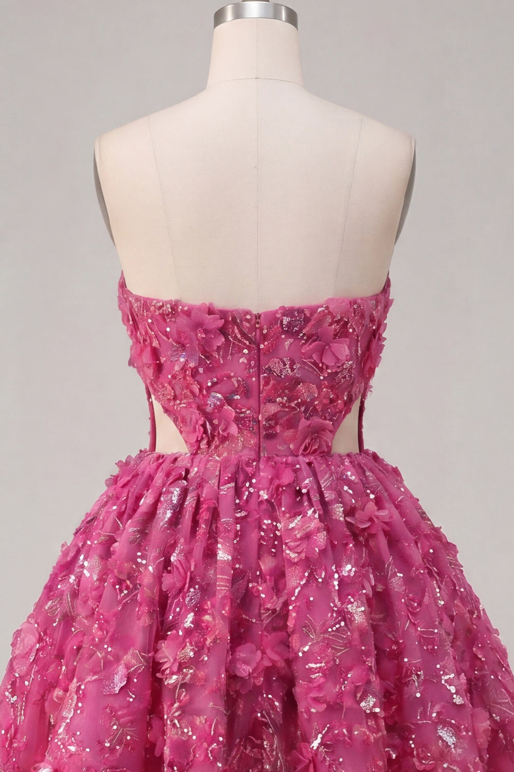 Sparkly Fuchsia Cut Out A Line Corset Floral Beaded Short Homecoming Dress