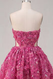 Sparkly Fuchsia Cut Out A Line Corset Floral Beaded Short Homecoming Dress
