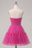 Fuchsia Sweetheart A Line Ruched Short Homecoming Dress with Bow