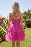 Fuchsia Sweetheart A Line Ruched Short Homecoming Dress with Bow