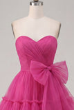 Fuchsia Sweetheart A Line Ruched Short Homecoming Dress with Bow