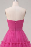 Fuchsia Sweetheart A Line Ruched Short Homecoming Dress with Bow