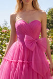 Fuchsia Sweetheart A Line Ruched Short Homecoming Dress with Bow