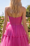 Fuchsia Sweetheart A Line Ruched Short Homecoming Dress with Bow