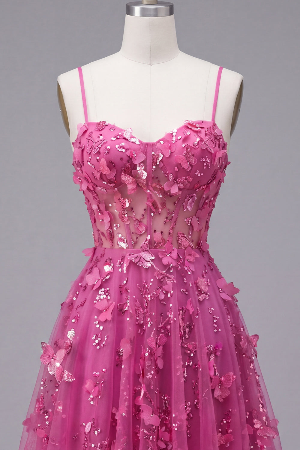 Beaded Short A Line Sparkly Fuchsia Corset Floral Homecoming Dress
