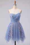 Sparkly Grey Blue Corset Short Ruched Homecoming Dress with Lace