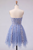 Sparkly Grey Blue Corset Short Ruched Homecoming Dress with Lace