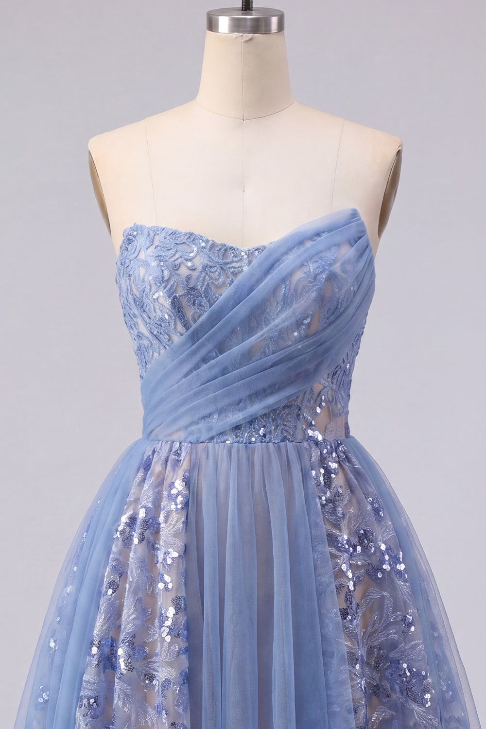 Sparkly Grey Blue Corset Short Ruched Homecoming Dress with Lace
