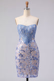 Strapless Corset Sparkly Grey Blue Tight Short Lace Homecoming Dress