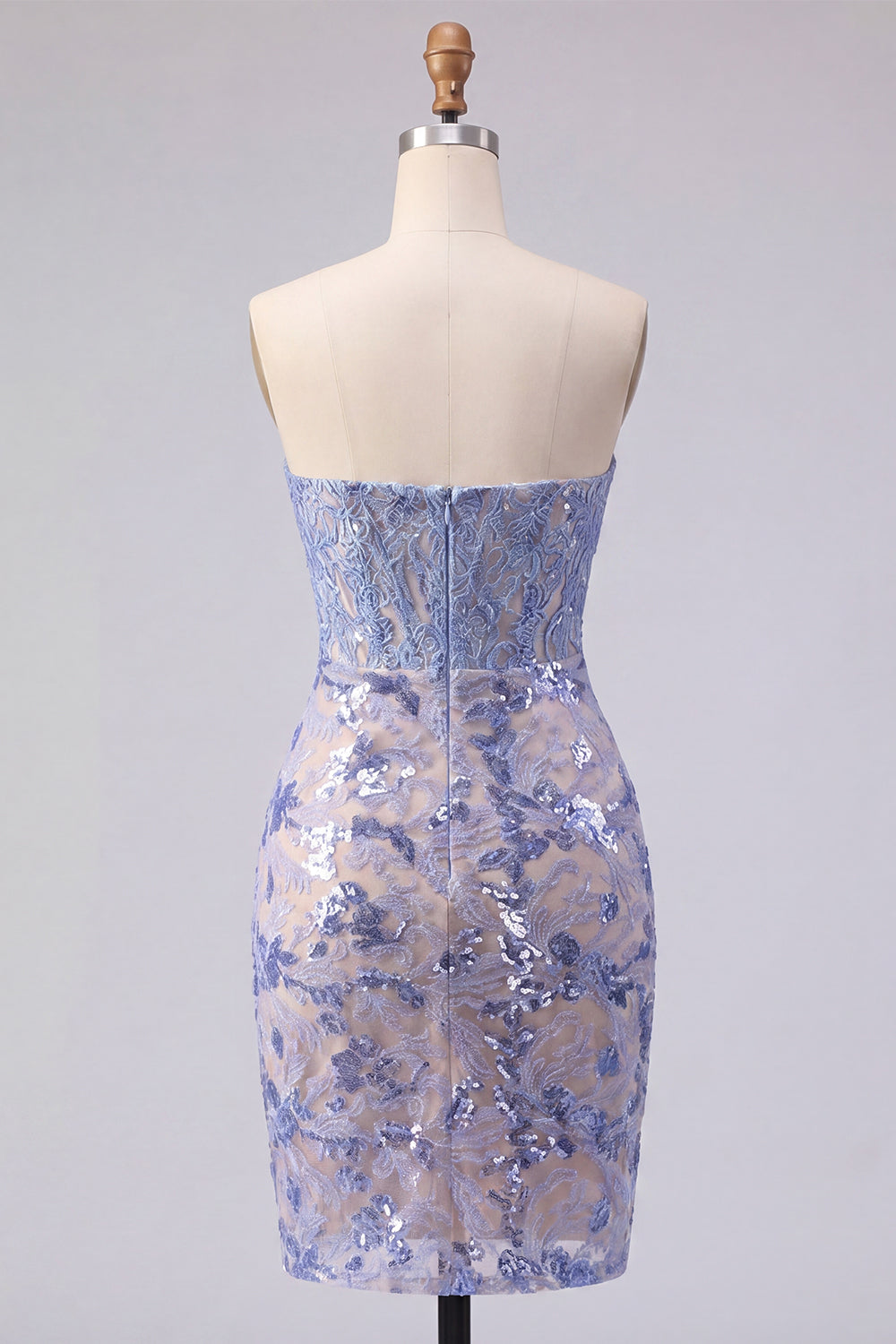 Strapless Corset Sparkly Grey Blue Tight Short Lace Homecoming Dress