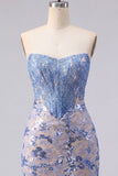 Strapless Corset Sparkly Grey Blue Tight Short Lace Homecoming Dress