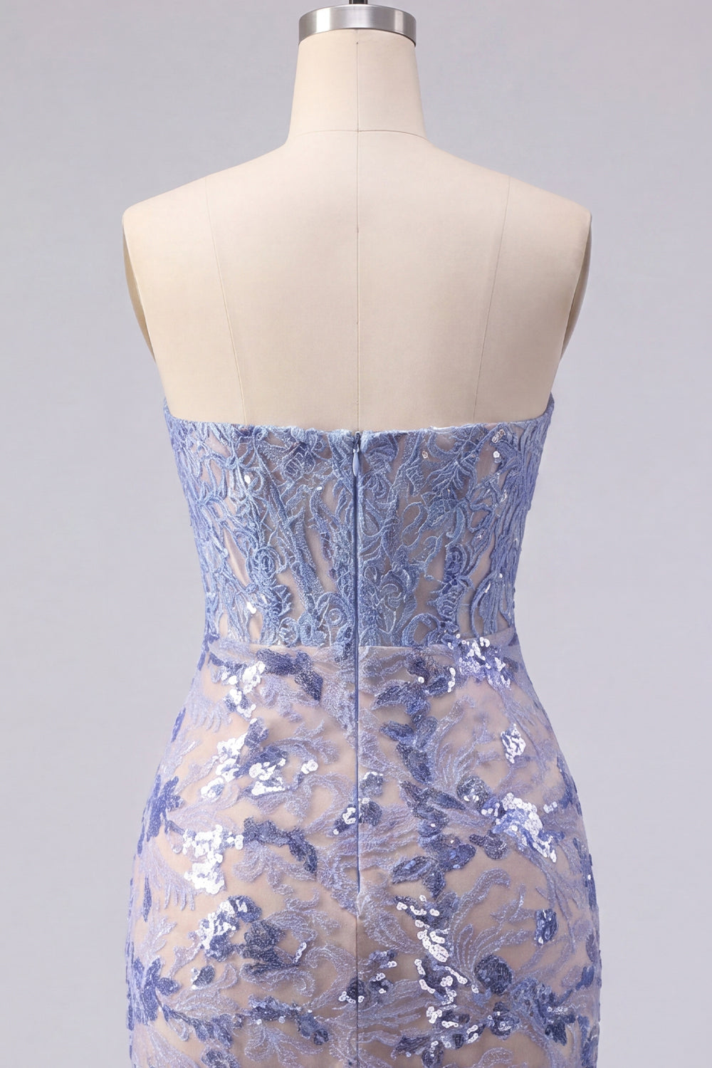 Strapless Corset Sparkly Grey Blue Tight Short Lace Homecoming Dress