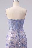 Strapless Corset Sparkly Grey Blue Tight Short Lace Homecoming Dress