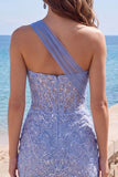 One Shoulder Corset Sparkly Grey Blue Tight Short Lace Homecoming Dress