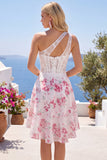 White Fuchsia Flower Keyhole A Line Short Corset Homecoming Dress with Ruffles