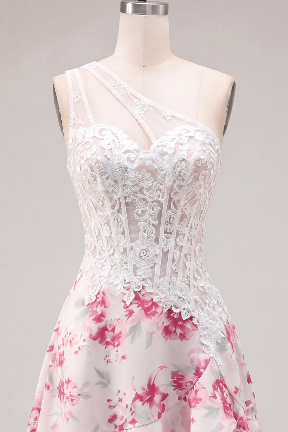 White Fuchsia Flower Keyhole A Line Short Corset Homecoming Dress with Ruffles