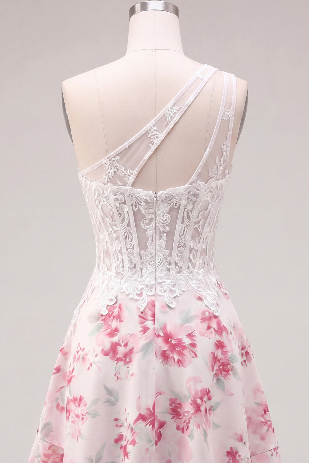 White Fuchsia Flower Keyhole A Line Short Corset Homecoming Dress with Ruffles
