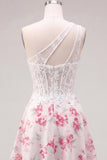 White Fuchsia Flower Keyhole A Line Short Corset Homecoming Dress with Ruffles