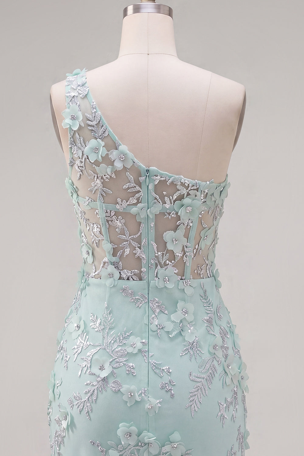 Floral Sparkly Mint Corset Tight Short Keyhole Beaded Homecoming Dress with Slit