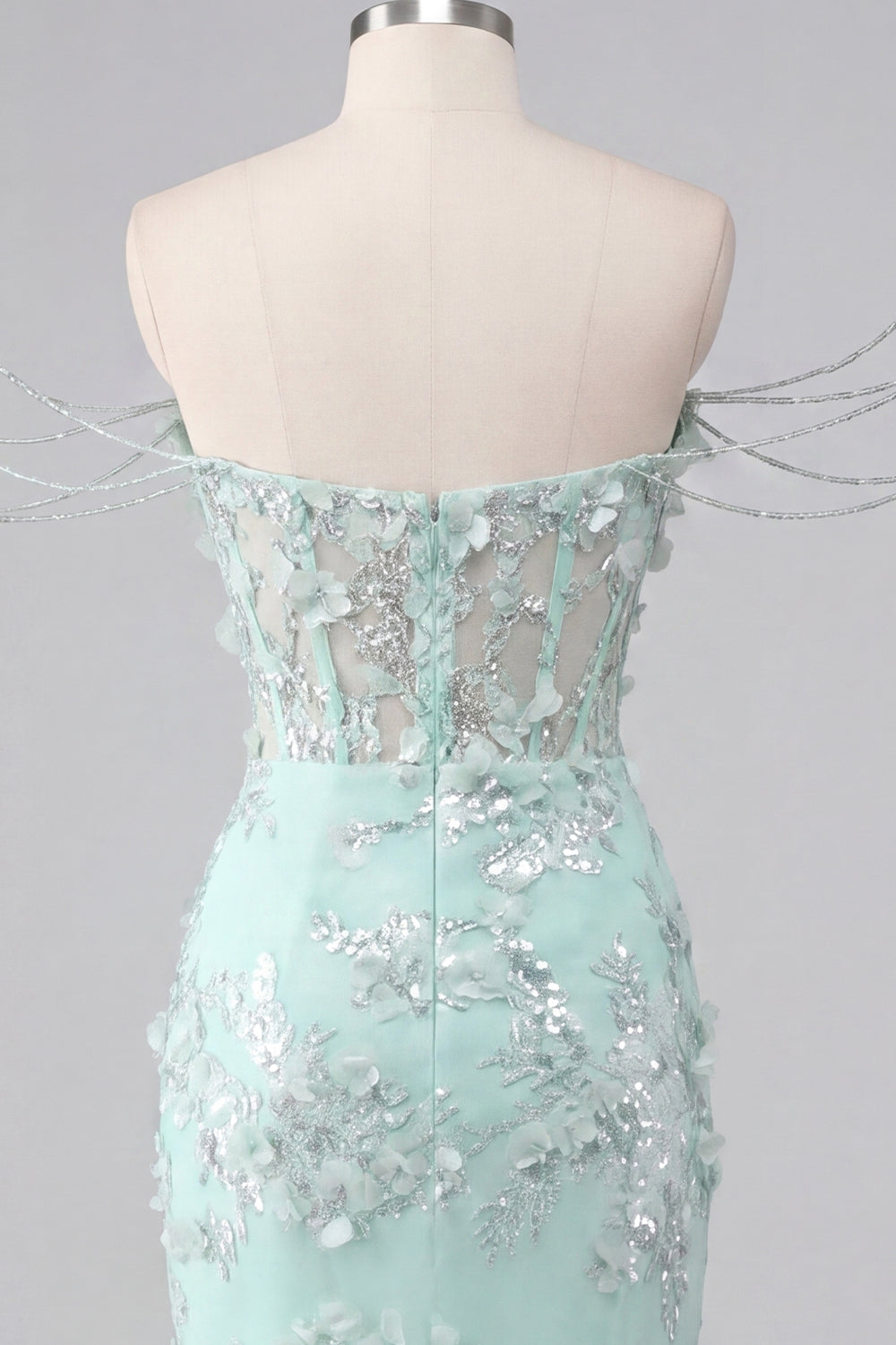 Sparkly Mint Corset Tight Short Floral Ruched Beaded Homecoming Dress with Slit