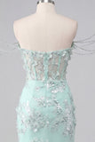 Sparkly Mint Corset Tight Short Floral Ruched Beaded Homecoming Dress with Slit