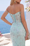 Sparkly Mint Corset Tight Short Floral Ruched Beaded Homecoming Dress with Slit