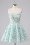 Floral Sparkly Mint Corset Short Sweetheart A Line Beaded Homecoming Dress