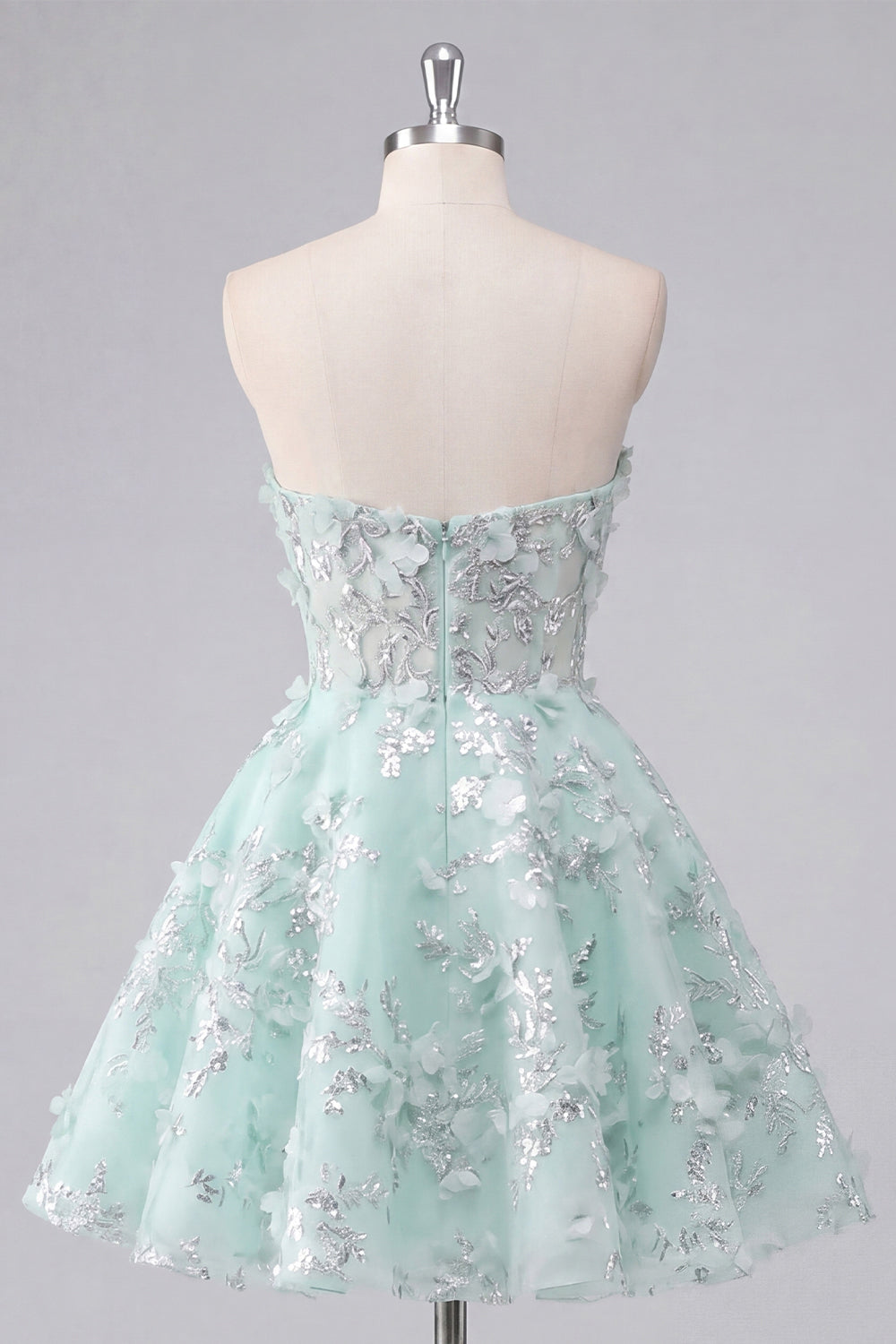 Floral Sparkly Mint Corset Short Sweetheart A Line Beaded Homecoming Dress