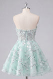 Floral Sparkly Mint Corset Short Sweetheart A Line Beaded Homecoming Dress