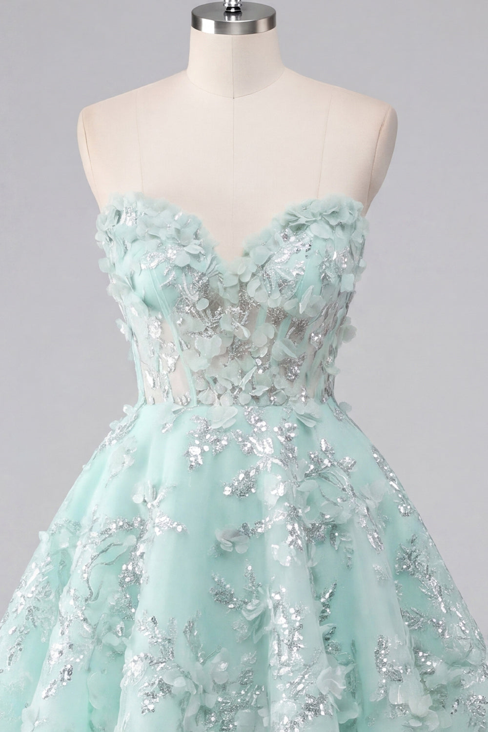 Floral Sparkly Mint Corset Short Sweetheart A Line Beaded Homecoming Dress