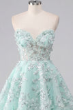 Floral Sparkly Mint Corset Short Sweetheart A Line Beaded Homecoming Dress