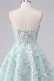 Floral Sparkly Mint Corset Short Sweetheart A Line Beaded Homecoming Dress