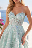 Floral Sparkly Mint Corset Short Sweetheart A Line Beaded Homecoming Dress
