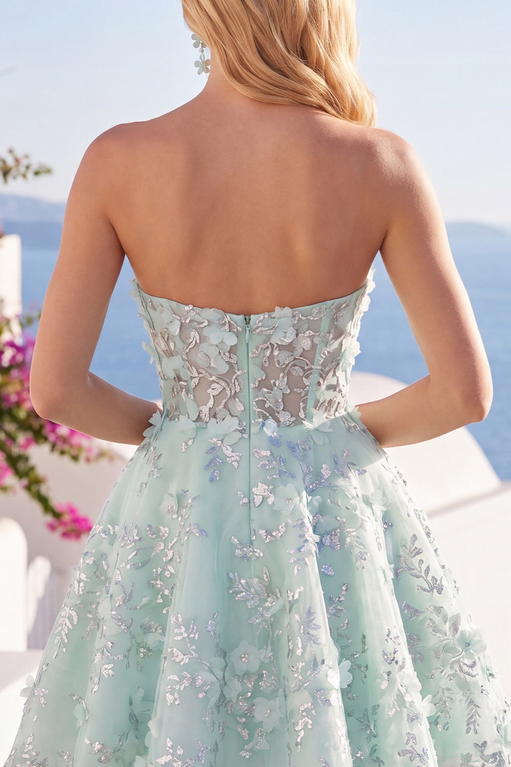 Floral Sparkly Mint Corset Short Sweetheart A Line Beaded Homecoming Dress