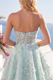 Floral Sparkly Mint Corset Short Sweetheart A Line Beaded Homecoming Dress