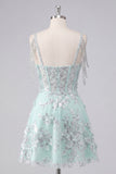 Sparkly Mint Corset Cold Shoulder Floral Short A Line Beaded Homecoming Dress