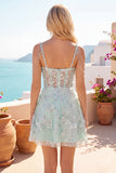 Sparkly Mint Corset Cold Shoulder Floral Short A Line Beaded Homecoming Dress