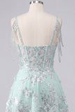 Sparkly Mint Corset Cold Shoulder Floral Short A Line Beaded Homecoming Dress