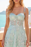 Sparkly Mint Corset Cold Shoulder Floral Short A Line Beaded Homecoming Dress