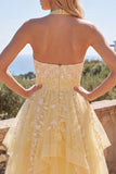 Floral Lace Halter Ruffled A Line Butter Yellow Short Homecoming Dress