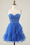 Lace Floral Ruffled Sweetheart A Line Pink Short Homecoming Dress