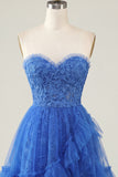 Lace Floral Ruffled Sweetheart A Line Pink Short Homecoming Dress