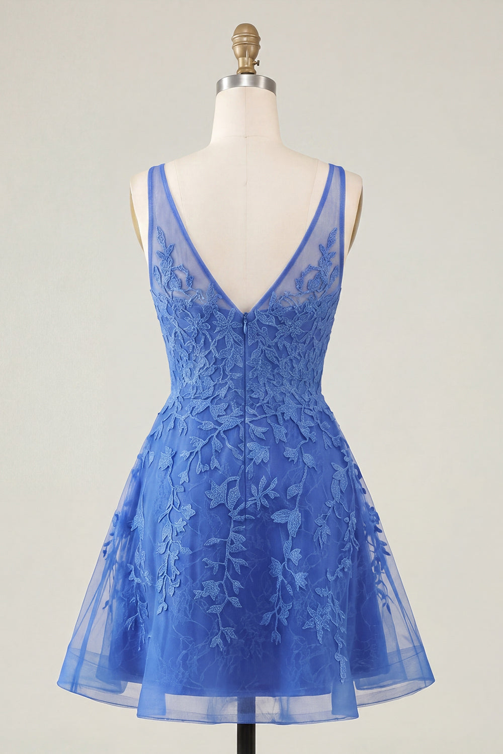 V-Neck A Line Lace Appliqued Pink Short Homecoming Dress
